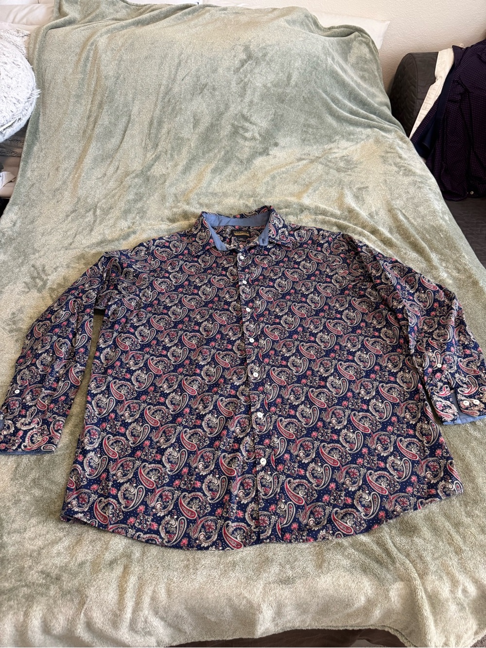 Daniel Cremieux Navy Paisley Button-Down Shirt with Red Accents